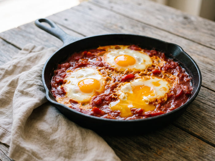 Sonnentempel-Shakshuka in der Pfanne