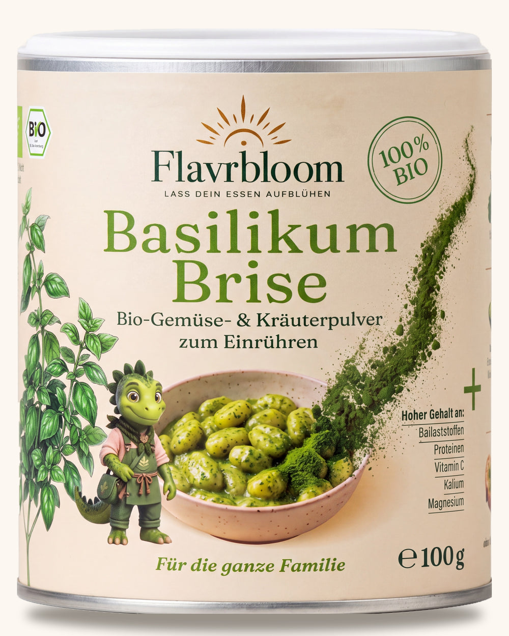 Basilikum Brise - Bio-Gemuese- und Kraeuterpulver zum Einruehren von Flavrbloom, 100 g Dose
