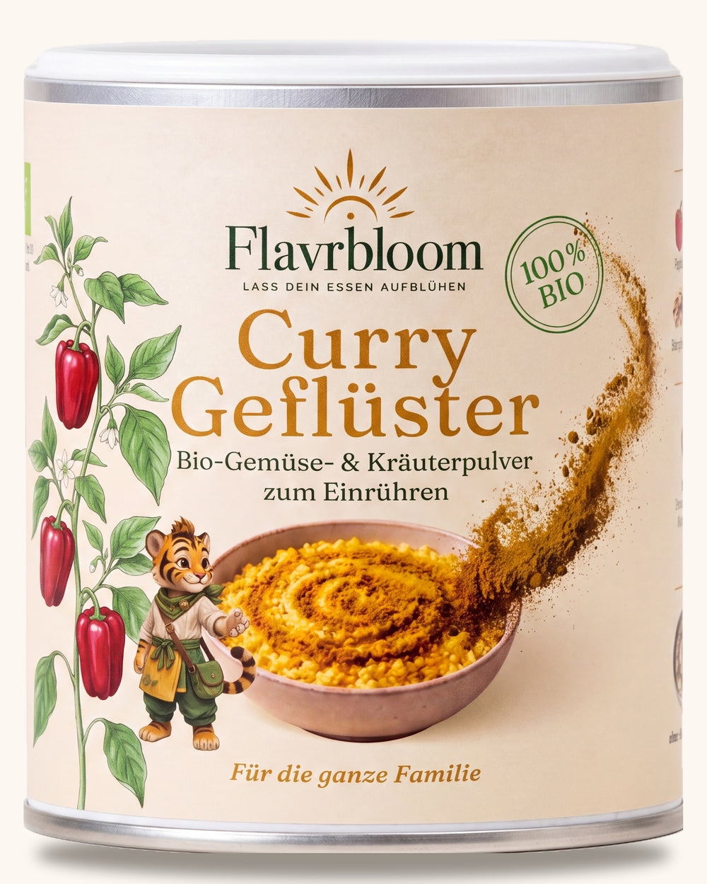Curry Gefluester - Bio-Gemuese- und Kraeuterpulver zum Einruehren von Flavrbloom, 100 g Dose