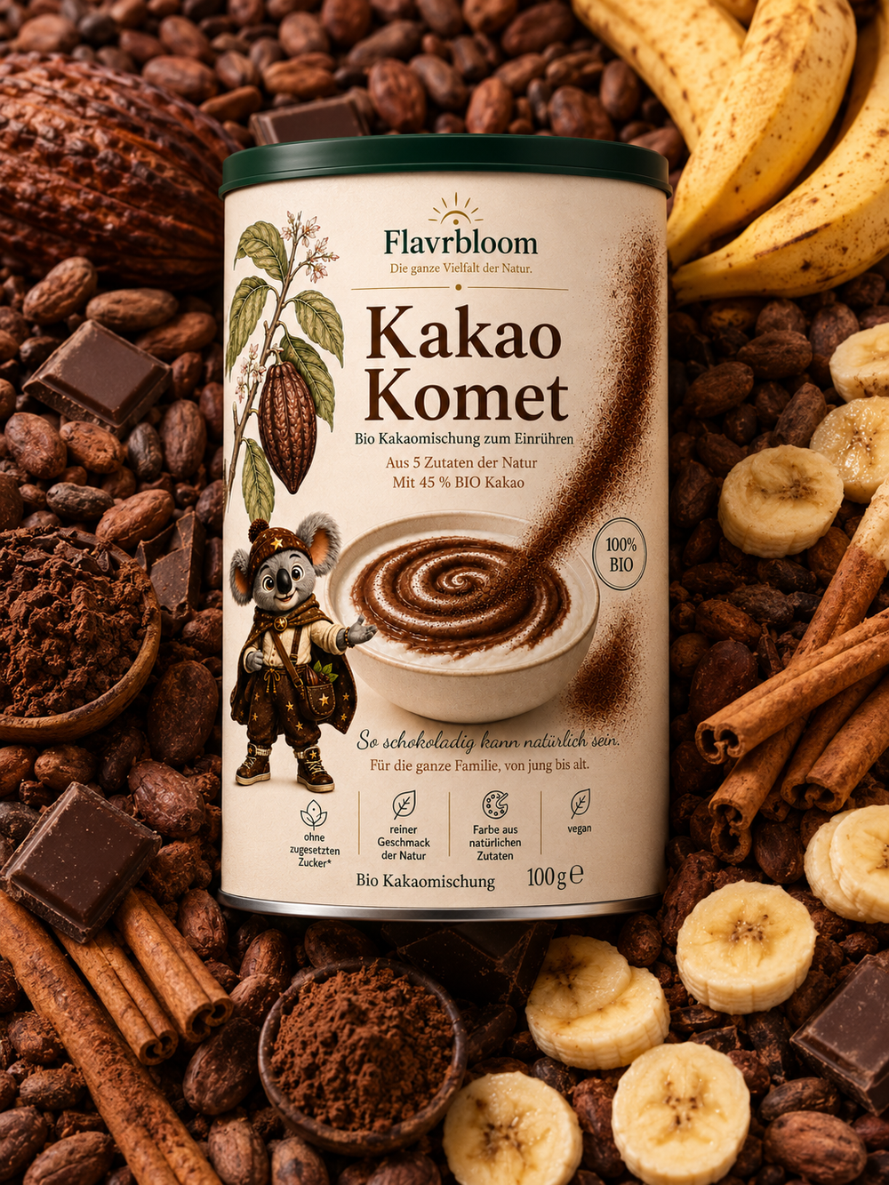 Kakao Komet – Bio-Kakaopulver zum Einrühren von Flavrbloom
