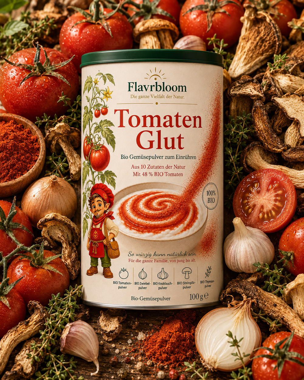 Tomaten Glut – Bio-Gemüsepulver zum Einrühren von Flavrbloom