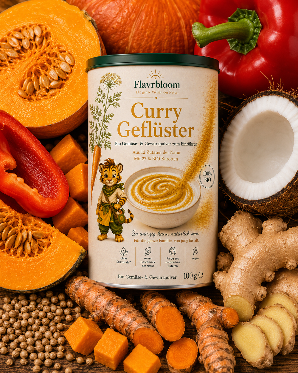 Curry Geflüster – Bio-Gewürzpulver zum Einrühren von Flavrbloom