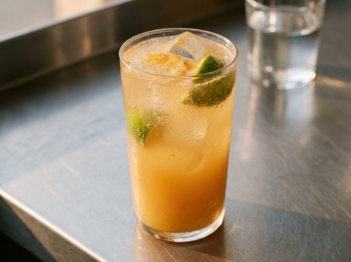 Sonnenwiesen-Limo mit gemixter Limette im Glas