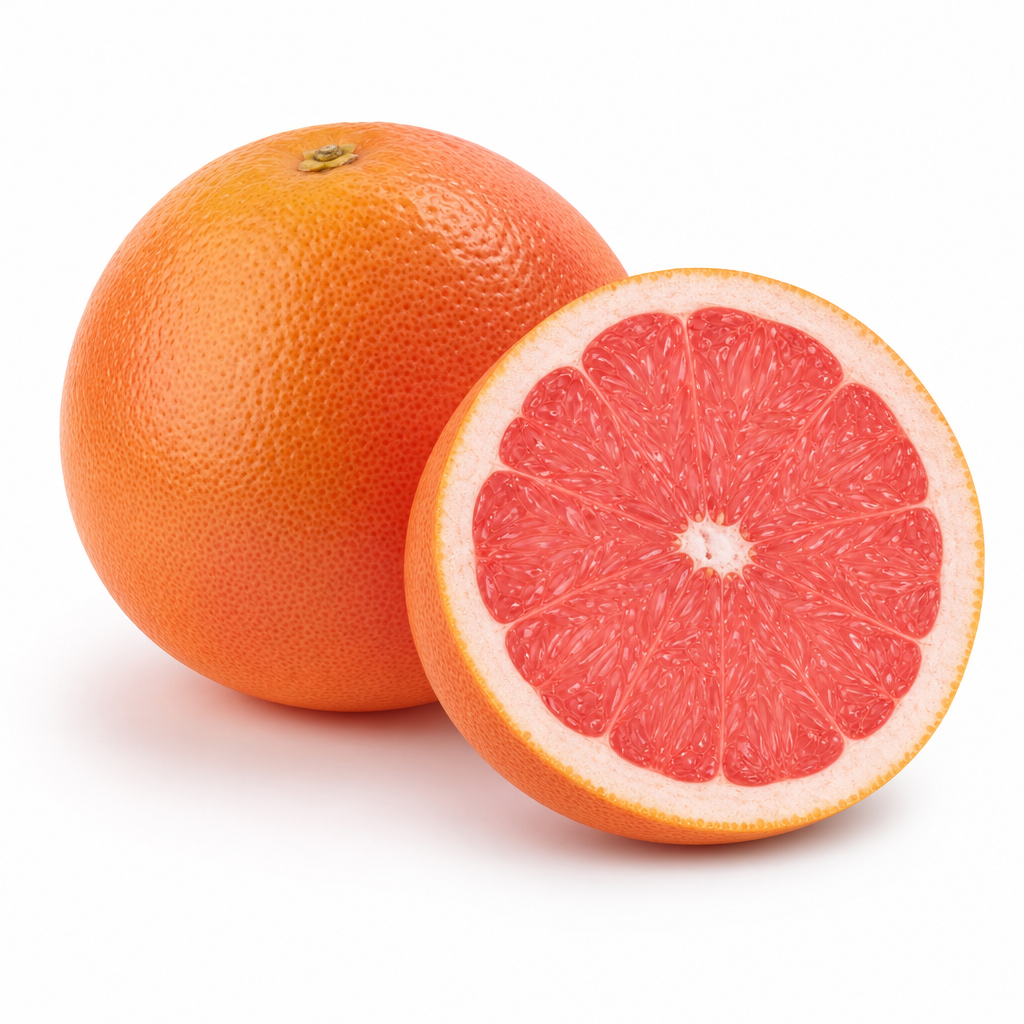 Grapefruit — ganze Frucht und Hälfte