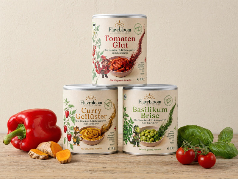 Die herzhaften Drei: Curry Gefluester, Tomaten Glut und Basilikum Brise