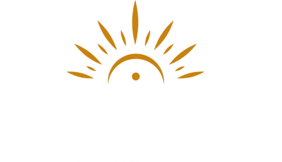 Flavrbloom Logo in Weiß mit goldener Sonne, für dunkle Flächen