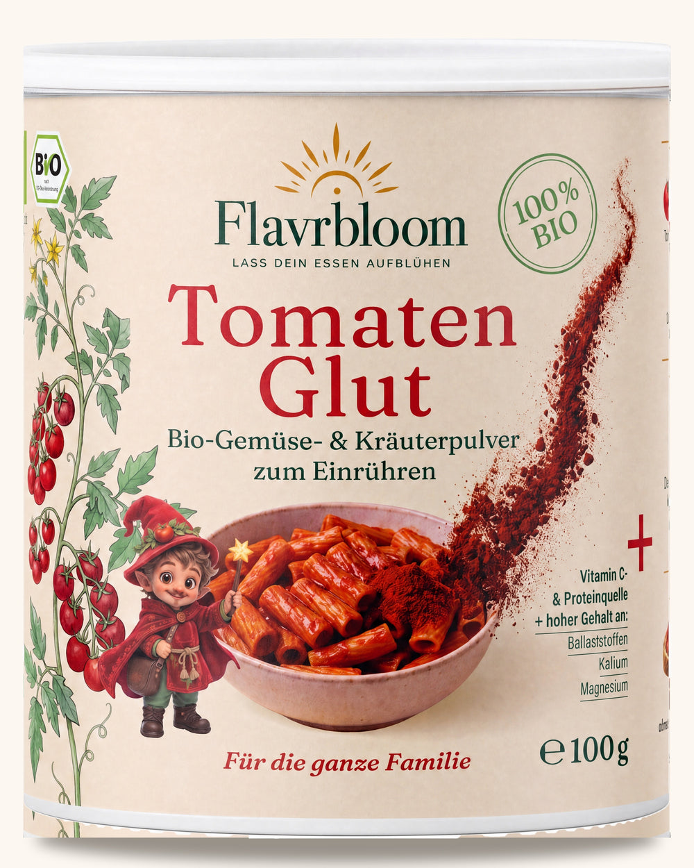 Tomaten Glut - Bio-Gemuese- und Kraeuterpulver zum Einruehren von Flavrbloom, 100 g Dose